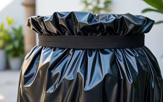 sac poubelle large ultra résistant avec fixations élastiques assurant un maintien optimal, idéal pour une gestion efficace et propre des déchets.