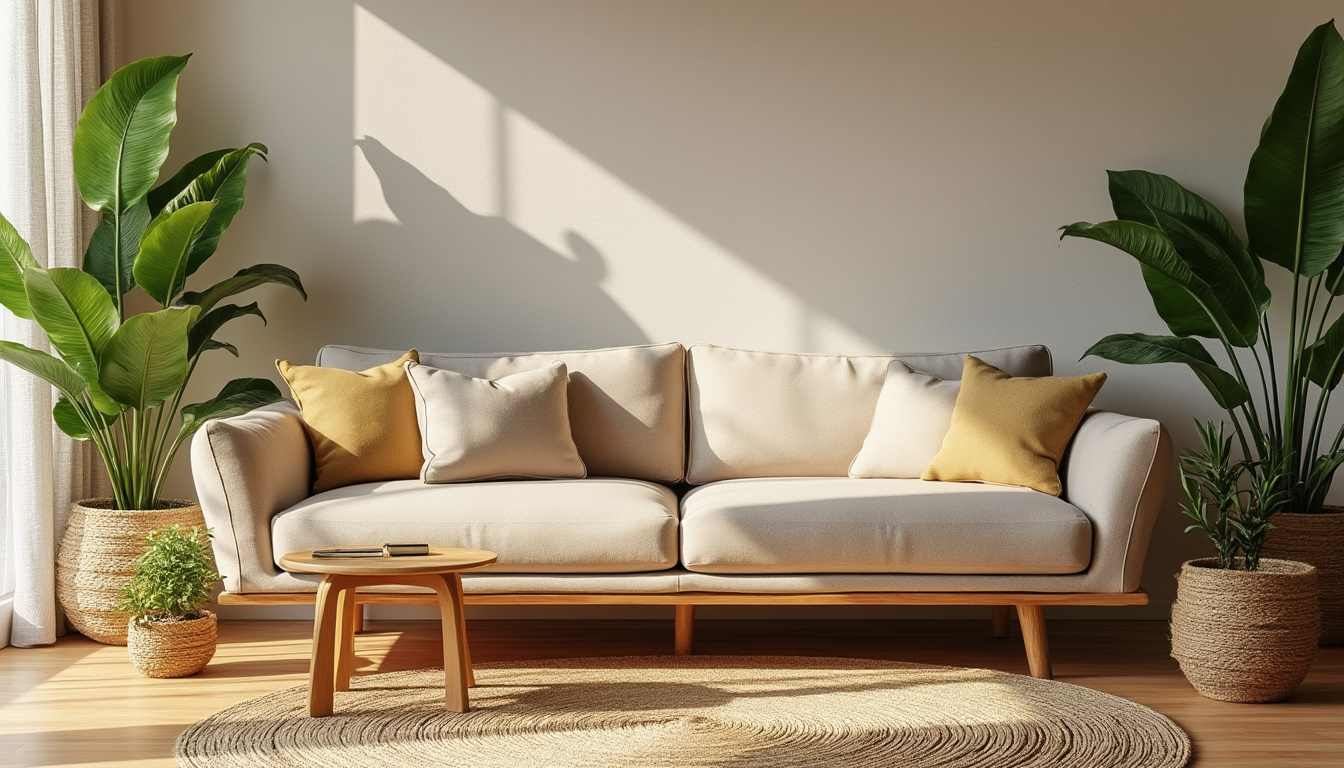 découvrez nos inspirations déco pour un salon chic et éco-responsable avec un canapé beige, alliant élégance et respect de l'environnement.