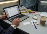 Artisan avec PDF Forprev et carte PVC sur l’établi d’un fourgon