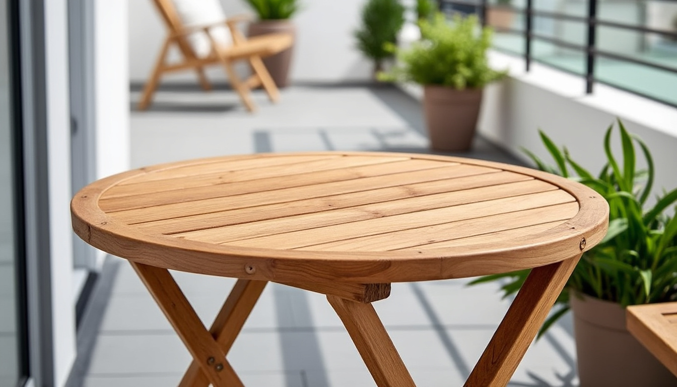 découvrez notre table de jardin ronde en teck, compacte, pliante et pratique, idéale pour optimiser votre espace extérieur avec style et durabilité.