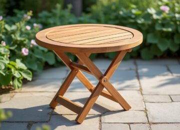 découvrez notre table de jardin ronde en teck, compacte, pliante et pratique, idéale pour optimiser l'espace tout en apportant une touche naturelle et élégante à votre extérieur.